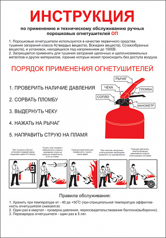 Плакат «Использование огнетушителей» А4 плёнка ПВХ и ПП